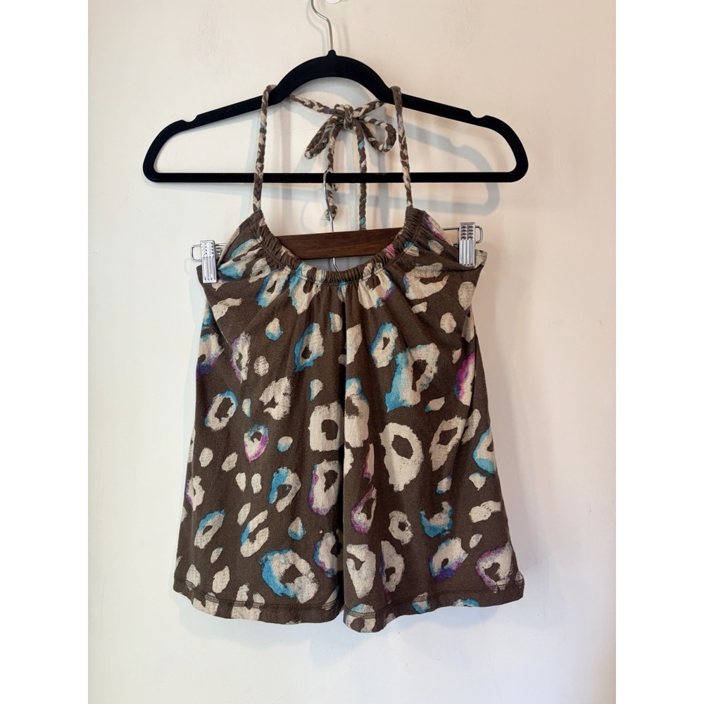 Y2K American Eagle Halter Top Womens S Brown‎ Leopard Print Stretch Boho Cheetah